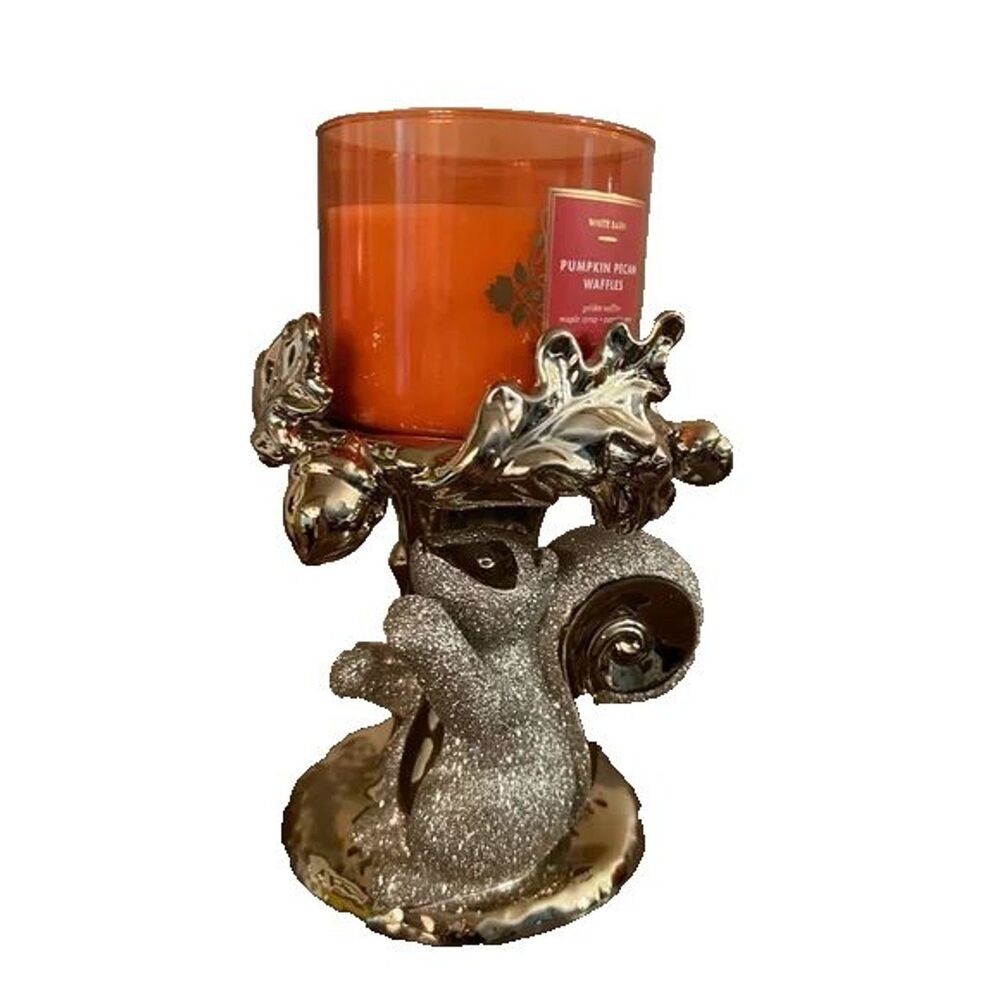 Bath & Body Works Squirrel With Acorns 3Wick Pedestal Candle Holder Stand NEW